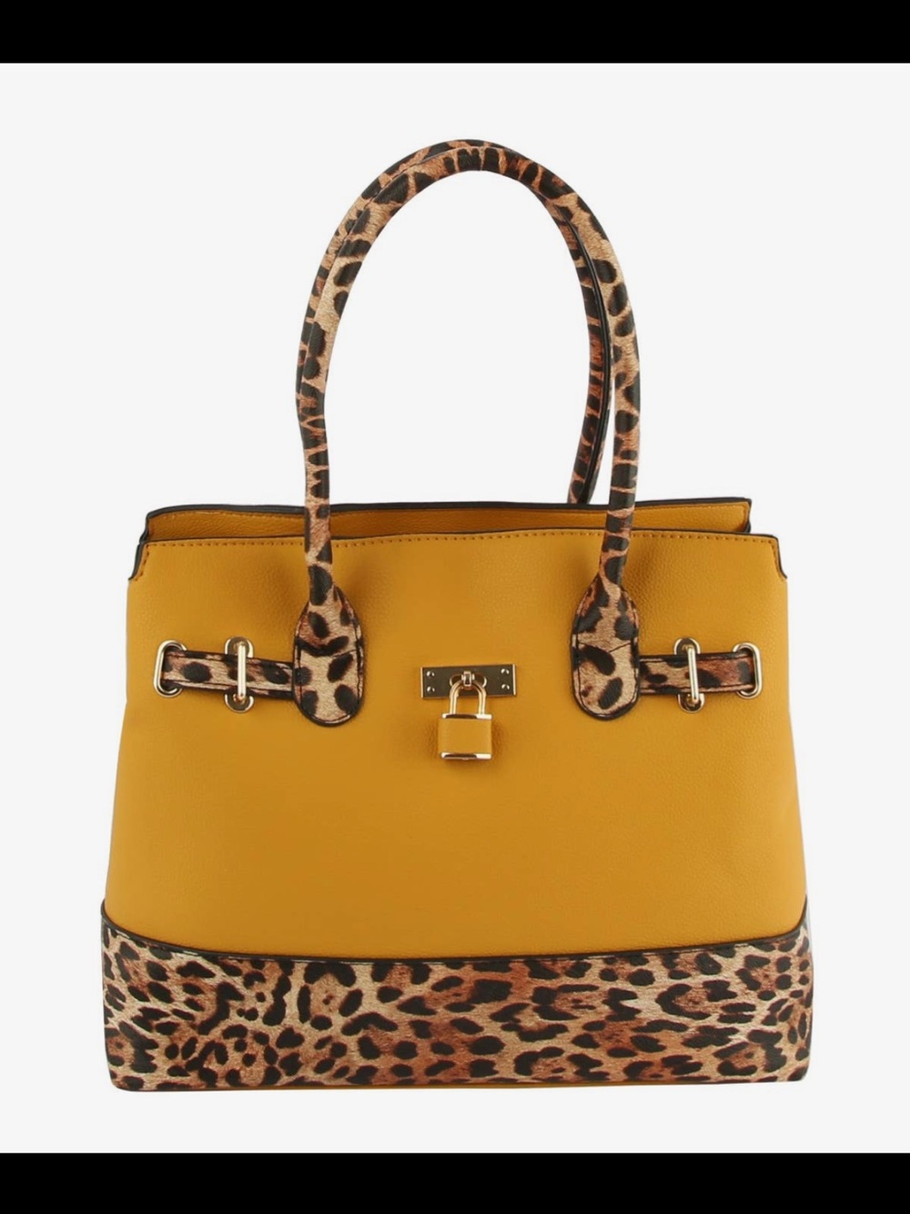 Mustard Yellow Satchel with Leopard Trim